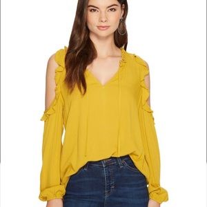BB Dakota Ann Ruffle Cold Shoulder Shirt Top Blouse Golden Palm Small